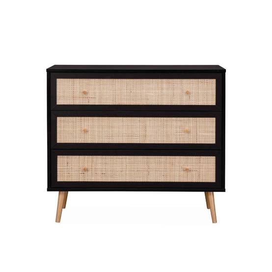 Commode en décor bois noir et cannage 90x39x79cm - Bohème - 3 tiroirs | sweeek - Image 5