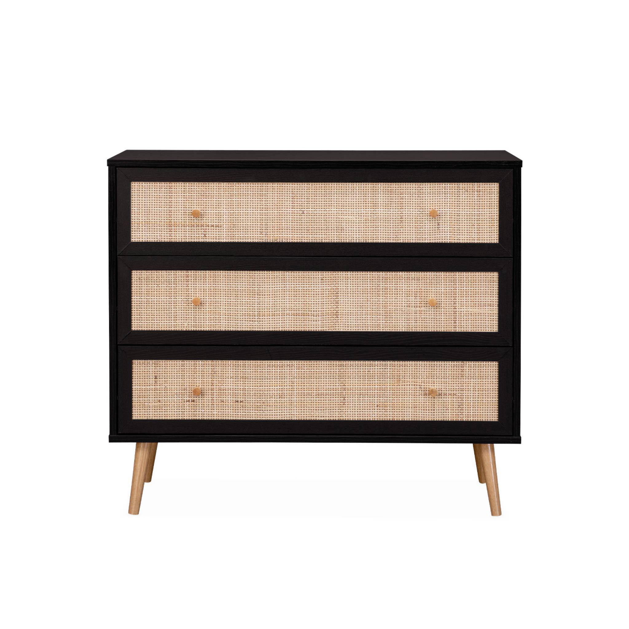 Commode en décor bois noir et cannage 90x39x79cm - Bohème - 3 tiroirs | sweeek - Image 5