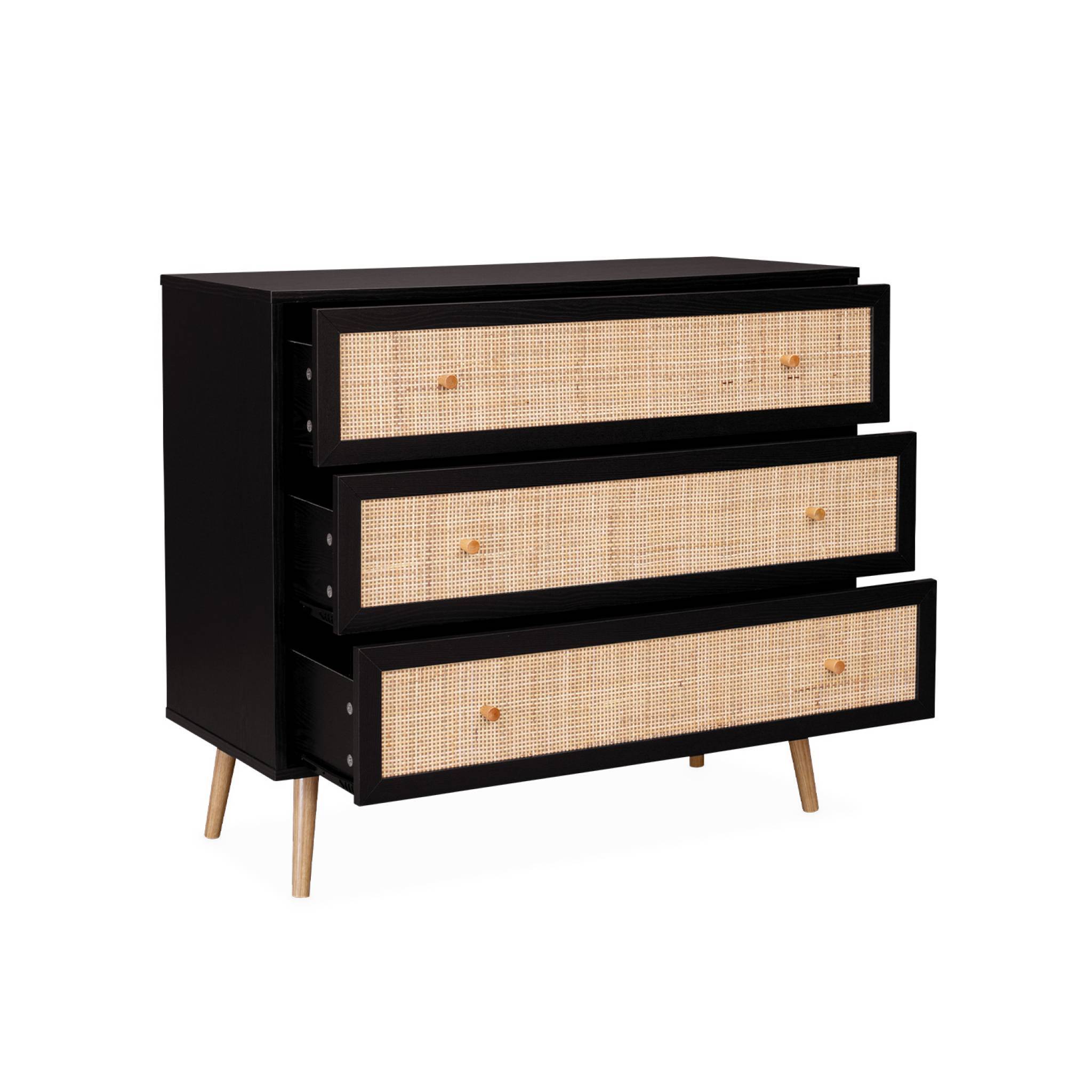 Commode en décor bois noir et cannage 90x39x79cm - Bohème - 3 tiroirs | sweeek - Image 6