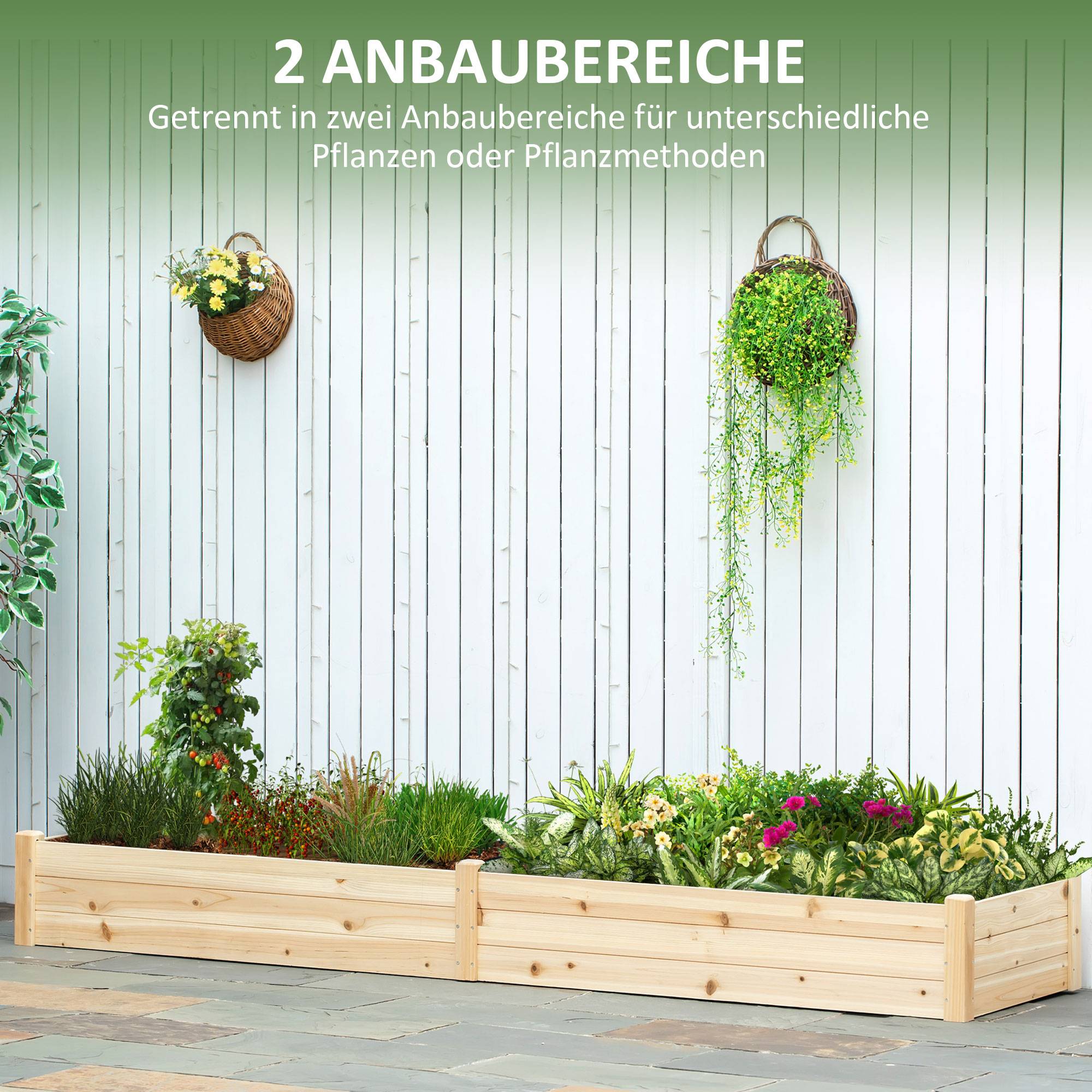 Potager surélevé Outsunny 2 zones plantation doublure polaire bois massif résistant intempéries 244 x 61,5 x 27 cm jardin - Image 7