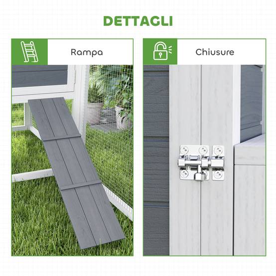 Poulailler bois extérieur 2 à 4 poules avec pondoir et enclos 214x101cm gris - ComfortXL Outdoor Living - Image 9
