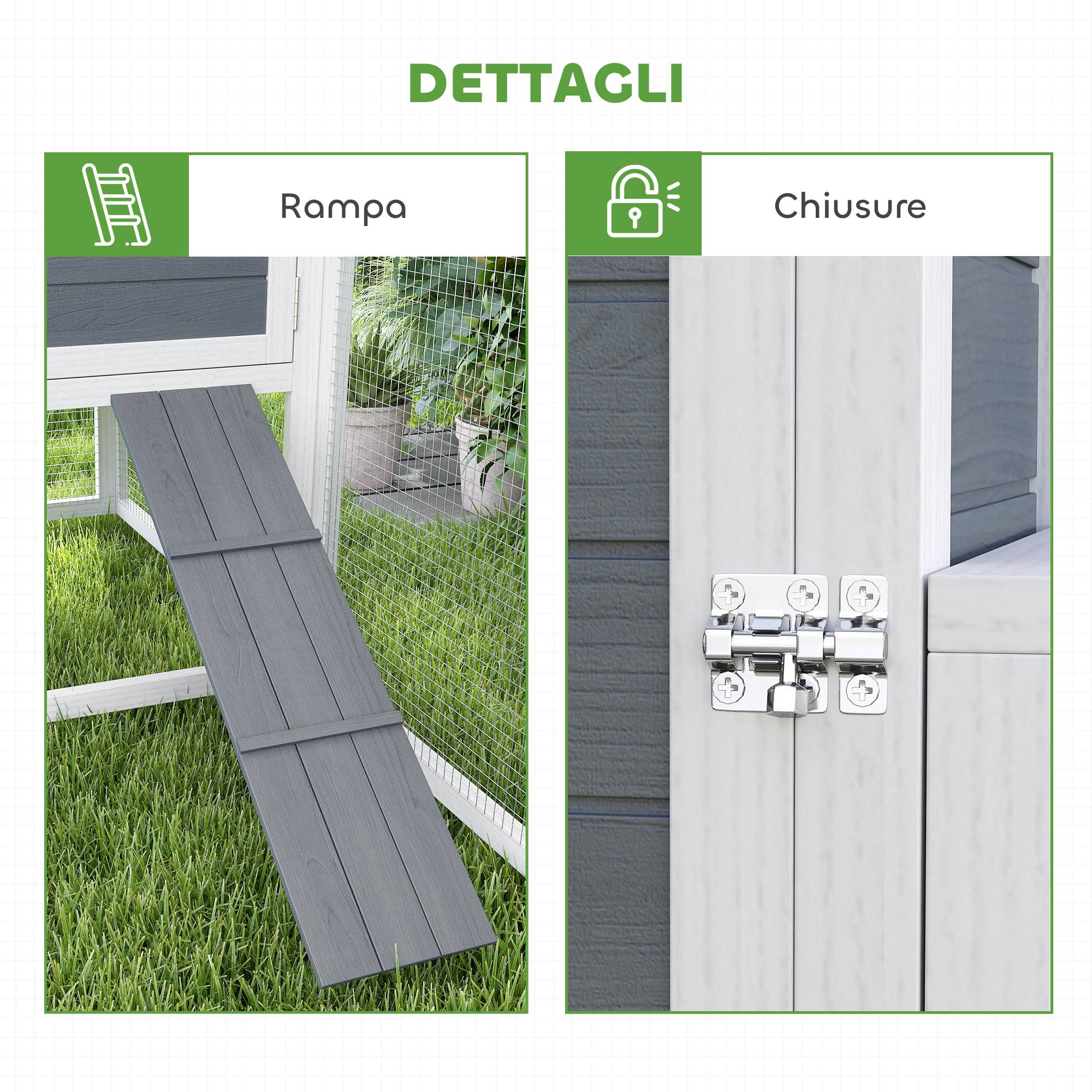 Poulailler bois extérieur 2 à 4 poules avec pondoir et enclos 214x101cm gris - ComfortXL Outdoor Living - Image 9