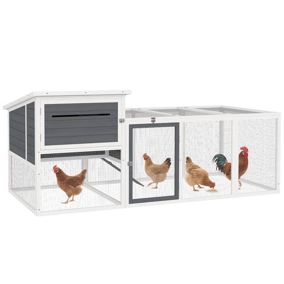 Poulailler bois extérieur 2 à 4 poules avec pondoir et enclos 214x101cm gris - ComfortXL Outdoor Living - Image 1
