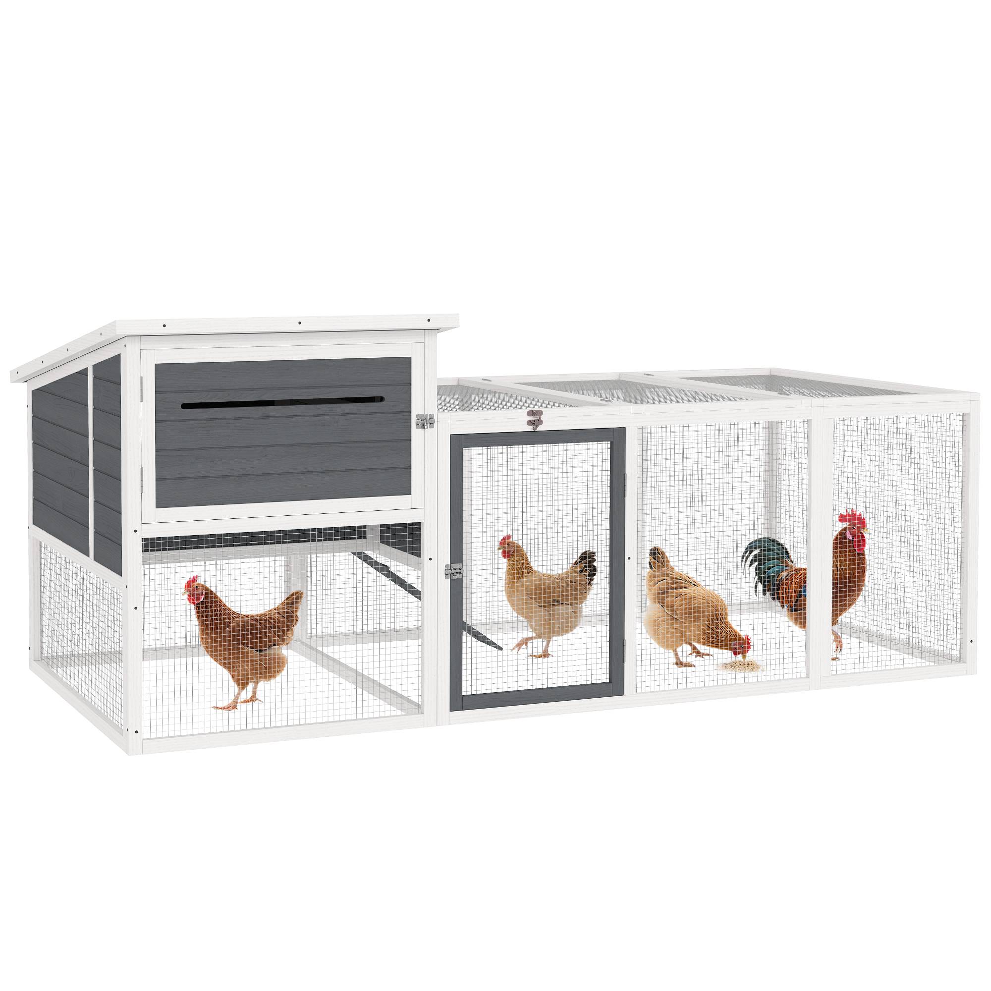 Poulailler bois extérieur 2 à 4 poules avec pondoir et enclos 214x101cm gris - ComfortXL Outdoor Living - Image 1