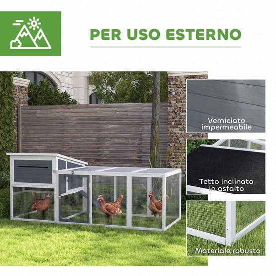 Poulailler bois extérieur 2 à 4 poules avec pondoir et enclos 214x101cm gris - ComfortXL Outdoor Living - Image 8