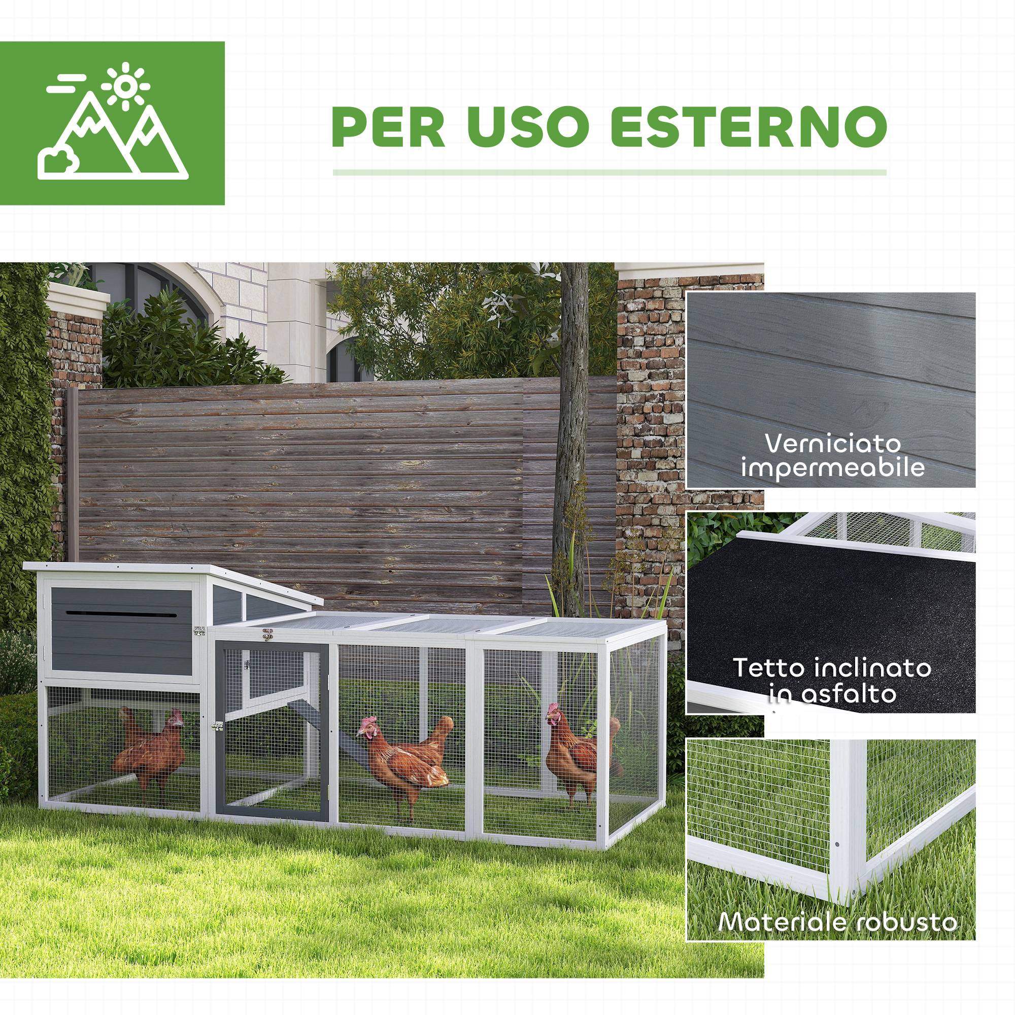 Poulailler bois extérieur 2 à 4 poules avec pondoir et enclos 214x101cm gris - ComfortXL Outdoor Living - Image 8