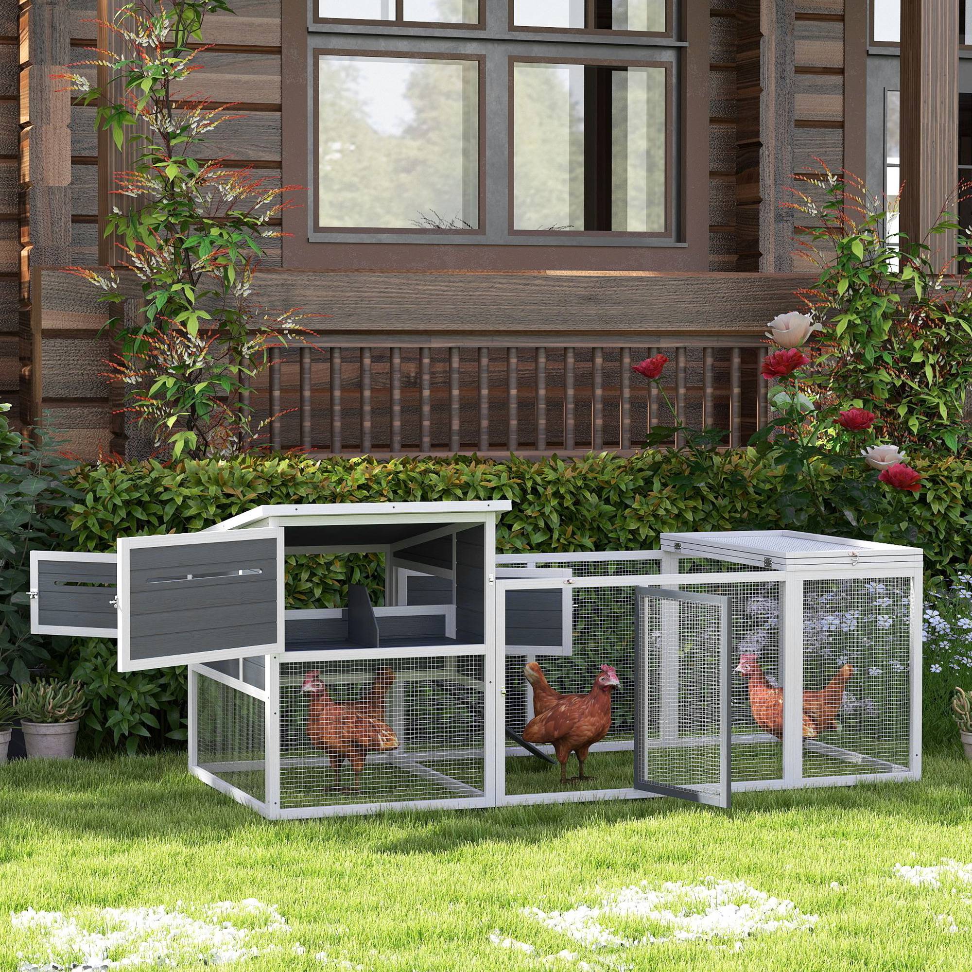 Poulailler bois extérieur 2 à 4 poules avec pondoir et enclos 214x101cm gris - ComfortXL Outdoor Living - Image 3