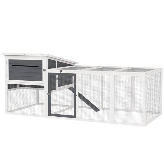Poulailler bois extérieur 2 à 4 poules avec pondoir et enclos 214x101cm gris - ComfortXL Outdoor Living - Image 2