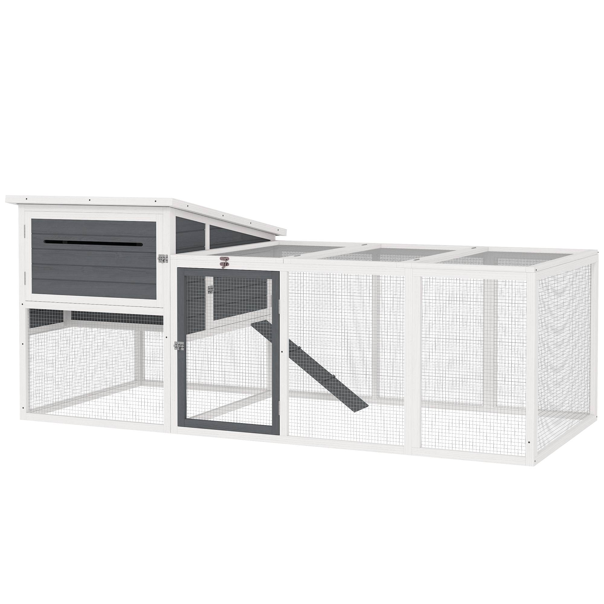 Poulailler bois extérieur 2 à 4 poules avec pondoir et enclos 214x101cm gris - ComfortXL Outdoor Living - Image 2