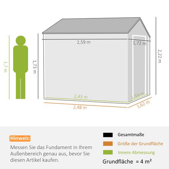 ComfortXL - Abri de jardin en acier galvanisé 259 x 172 x 222 cm gris foncé double porte avec fenêtre rangement extérieur - Image 5