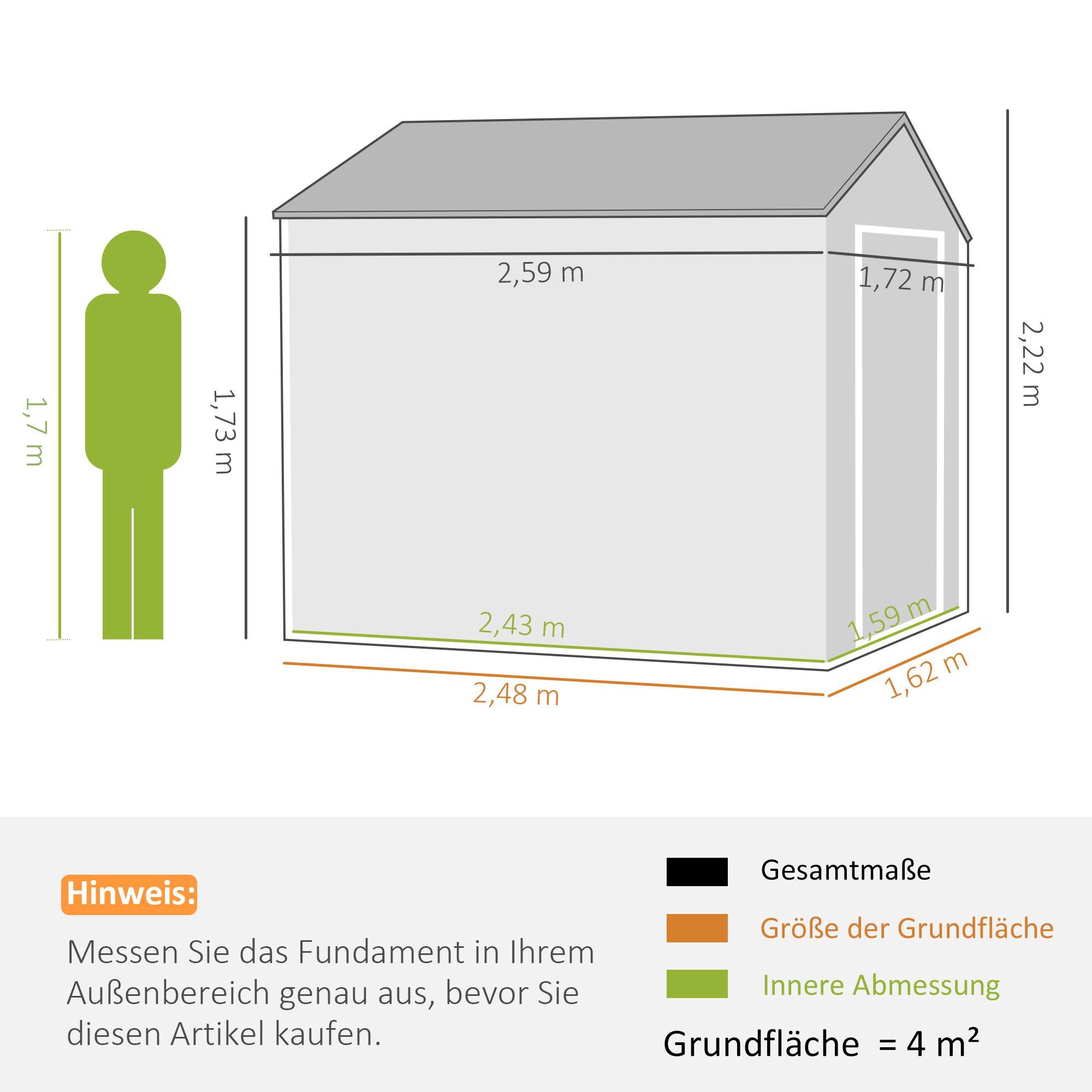 ComfortXL - Abri de jardin en acier galvanisé 259 x 172 x 222 cm gris foncé double porte avec fenêtre rangement extérieur - Image 5