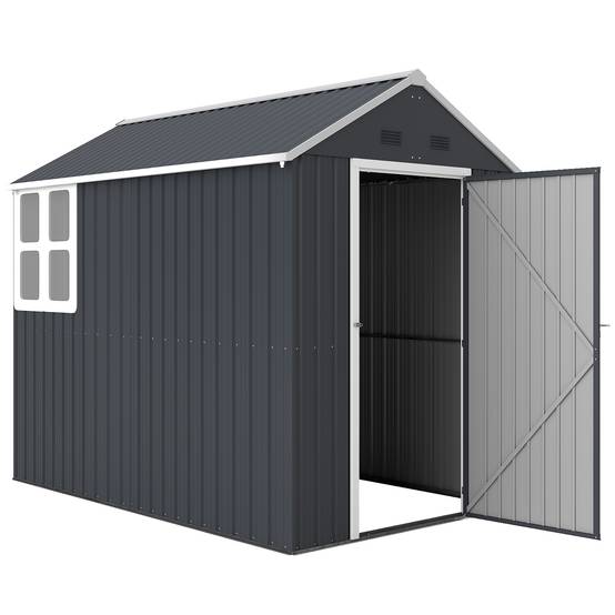 ComfortXL - Abri de jardin en acier galvanisé 259 x 172 x 222 cm gris foncé double porte avec fenêtre rangement extérieur - Image 2