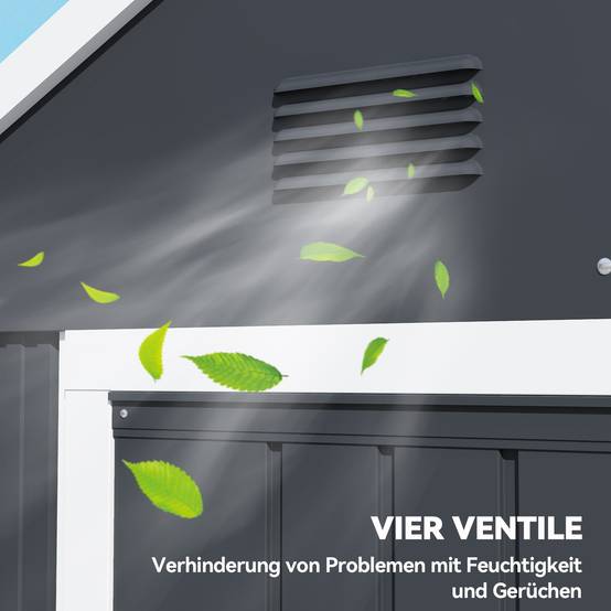 ComfortXL - Abri de jardin en acier galvanisé 259 x 172 x 222 cm gris foncé double porte avec fenêtre rangement extérieur - Image 8