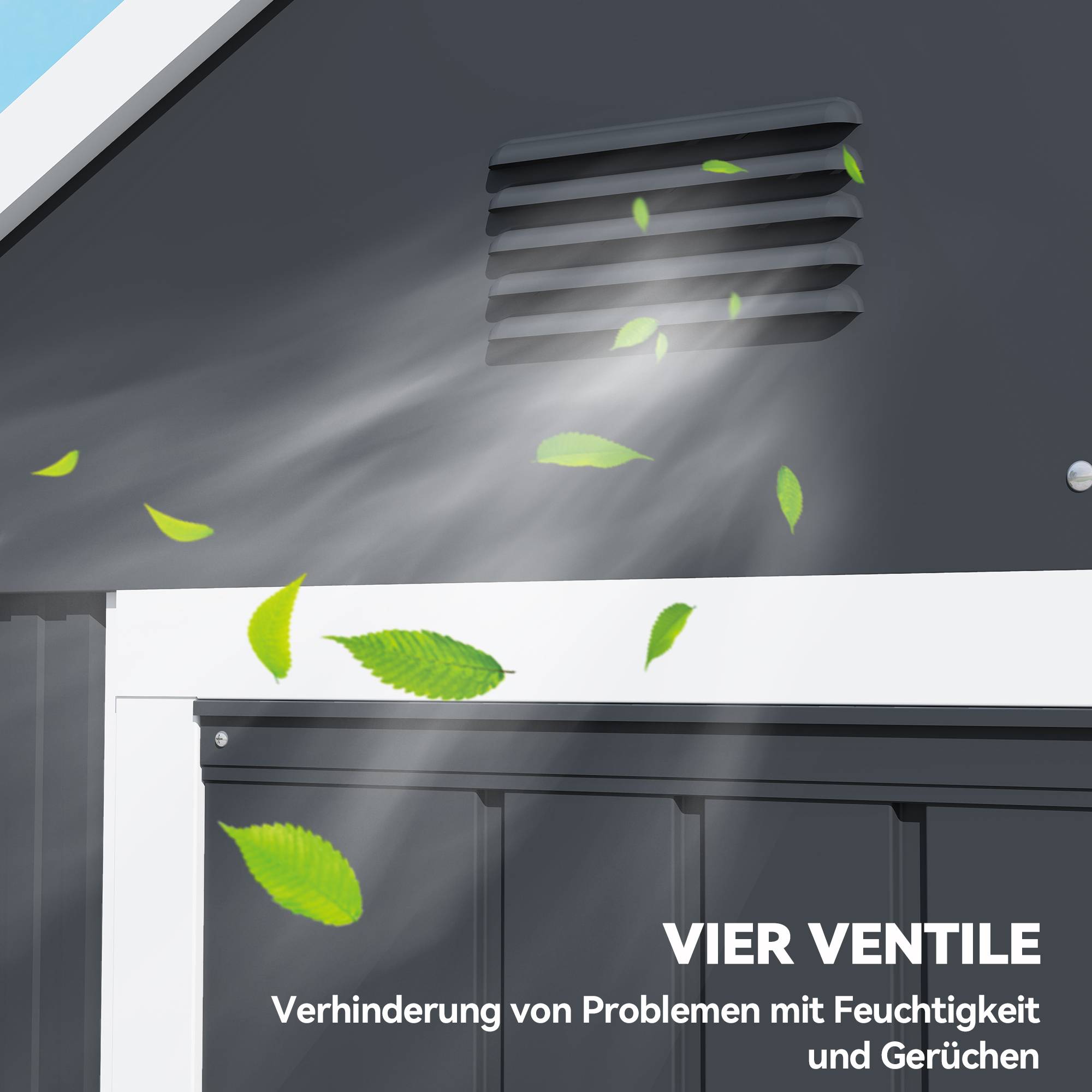 ComfortXL - Abri de jardin en acier galvanisé 259 x 172 x 222 cm gris foncé double porte avec fenêtre rangement extérieur - Image 8