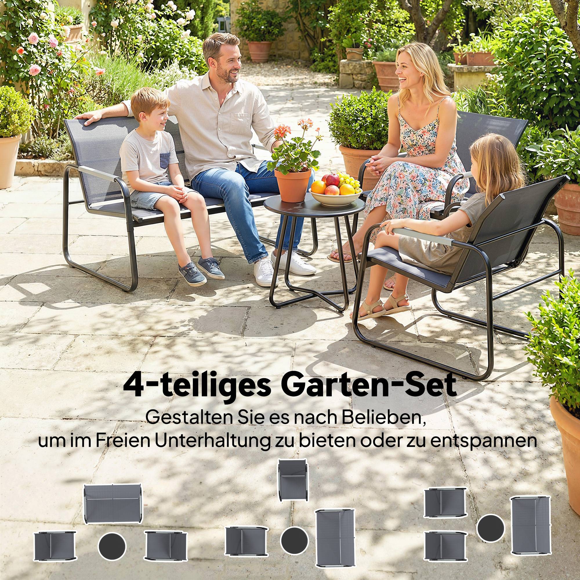 Ensemble de salon de jardin 4 places, canapé 2 places, 2 fauteuils et table ronde, tressage en corde, antidérapant - Image 4