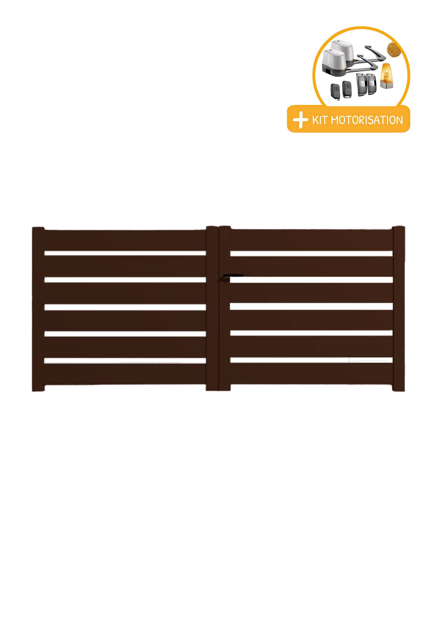 Portail Packit - Portail alu battant SAH en kit +MOT dim. L.4000 (entre piliers) X H.1500 mmMOT LOCKYVIA (à bras)  Marron (RAL 1247)