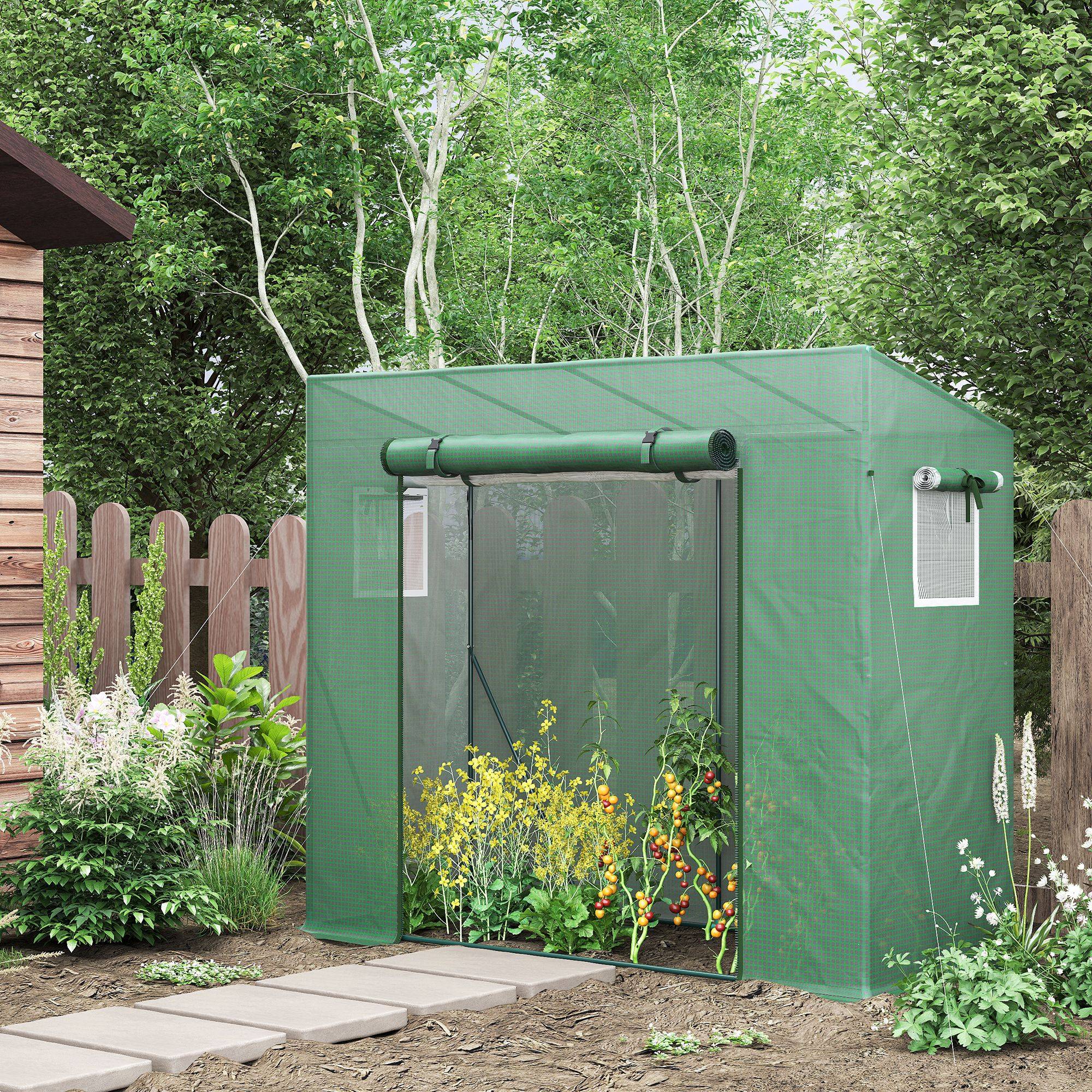 Serre adossée acier pour potager extérieur avec toit incliné 200x77x169cm vert - ComfortXL Outdoor Living - Image 3