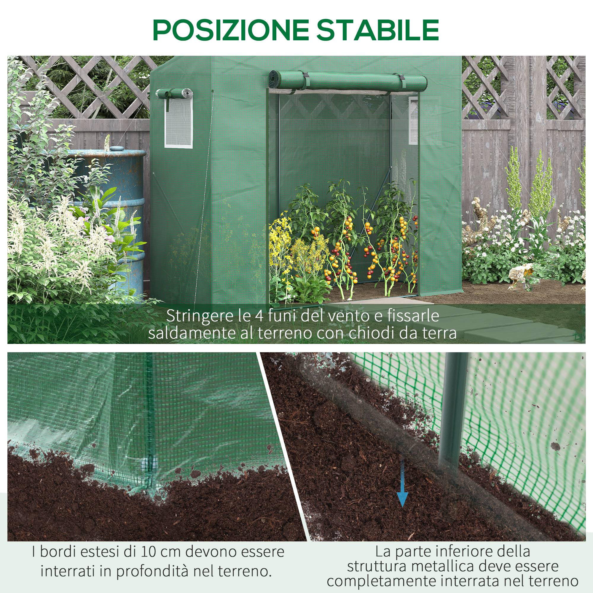 Serre adossée acier pour potager extérieur avec toit incliné 200x77x169cm vert - ComfortXL Outdoor Living - Image 8