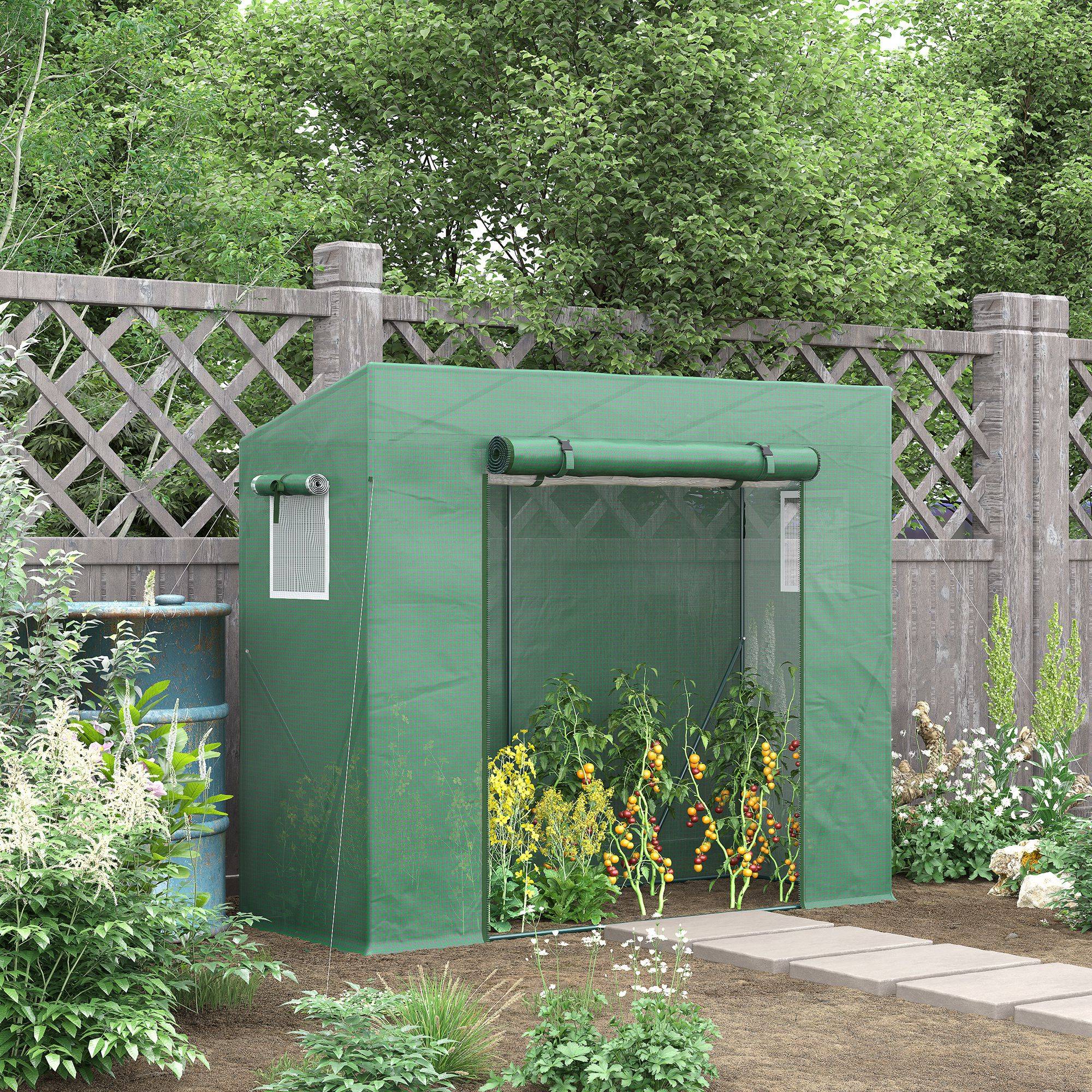 Serre adossée acier pour potager extérieur avec toit incliné 200x77x169cm vert - ComfortXL Outdoor Living - Image 4