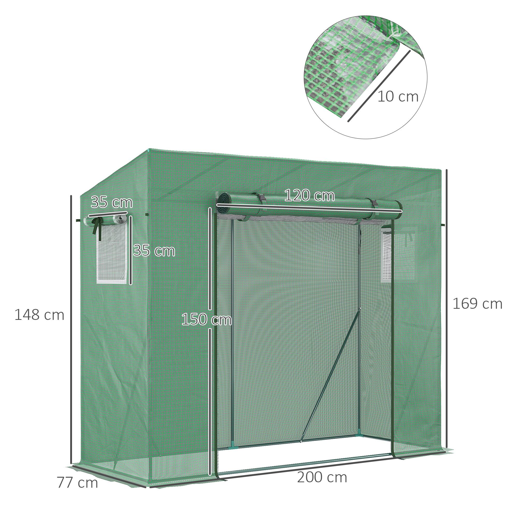 Serre adossée acier pour potager extérieur avec toit incliné 200x77x169cm vert - ComfortXL Outdoor Living - Image 5