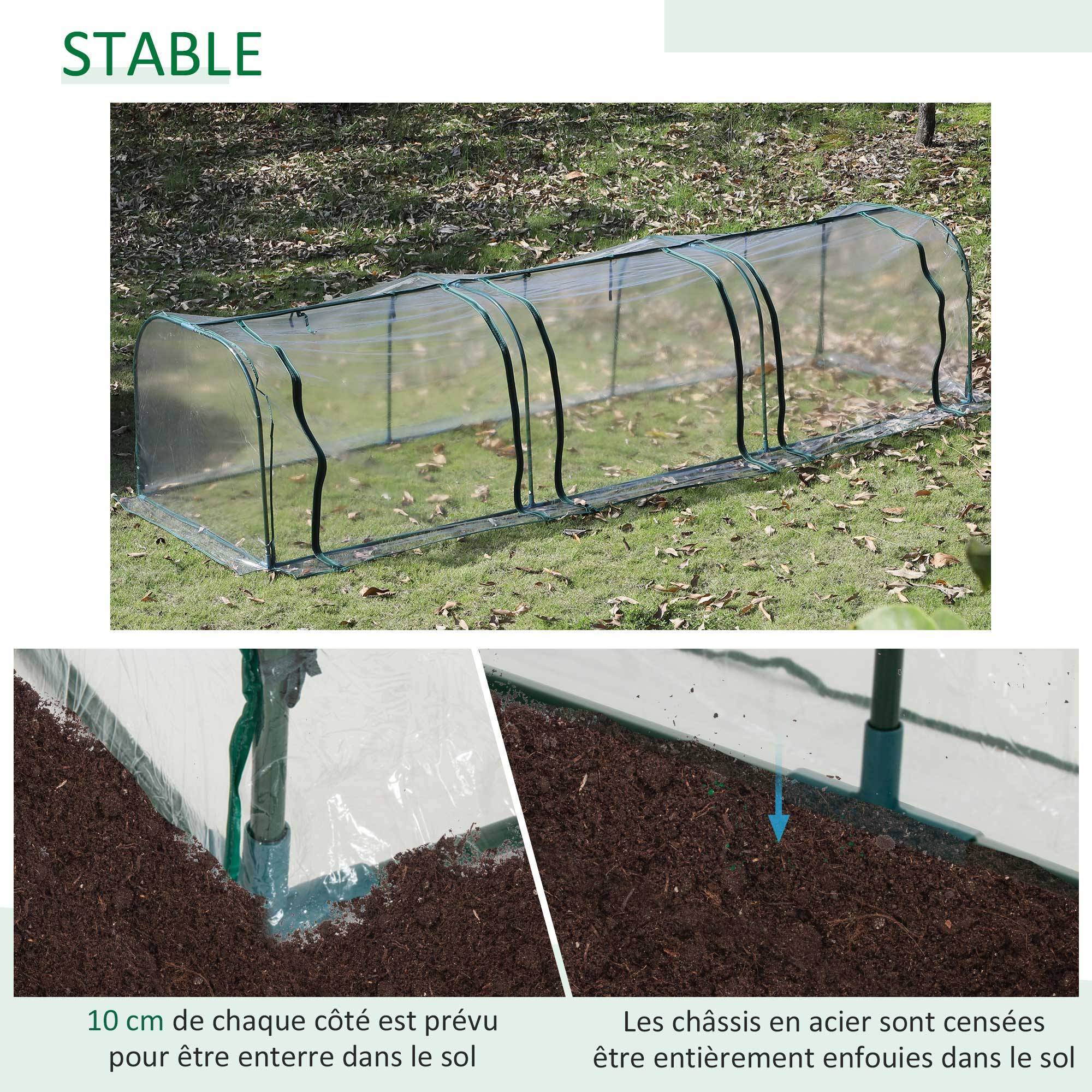Mini Serre de Jardin Tunnel 350x100x80 cm, Acier et PVC Haute Densité Anti-UV, 3 Fenêtres Zippées Enroulables, Serre à Tomates Vert Transparent - Image 7