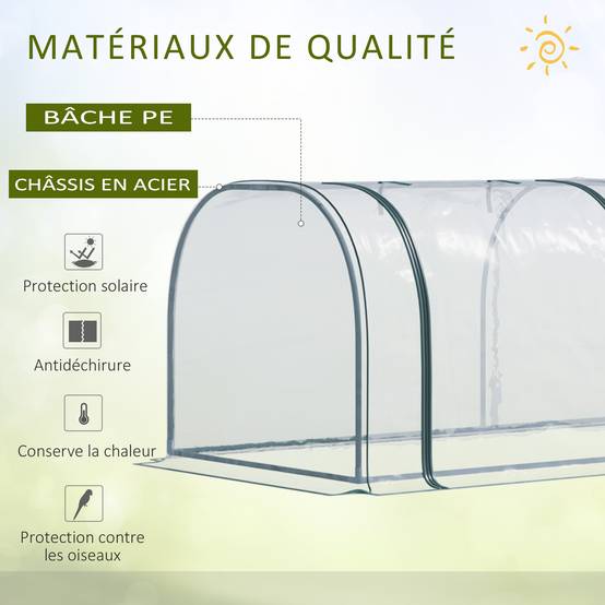 Mini Serre de Jardin Tunnel 350x100x80 cm, Acier et PVC Haute Densité Anti-UV, 3 Fenêtres Zippées Enroulables, Serre à Tomates Vert Transparent - Image 6