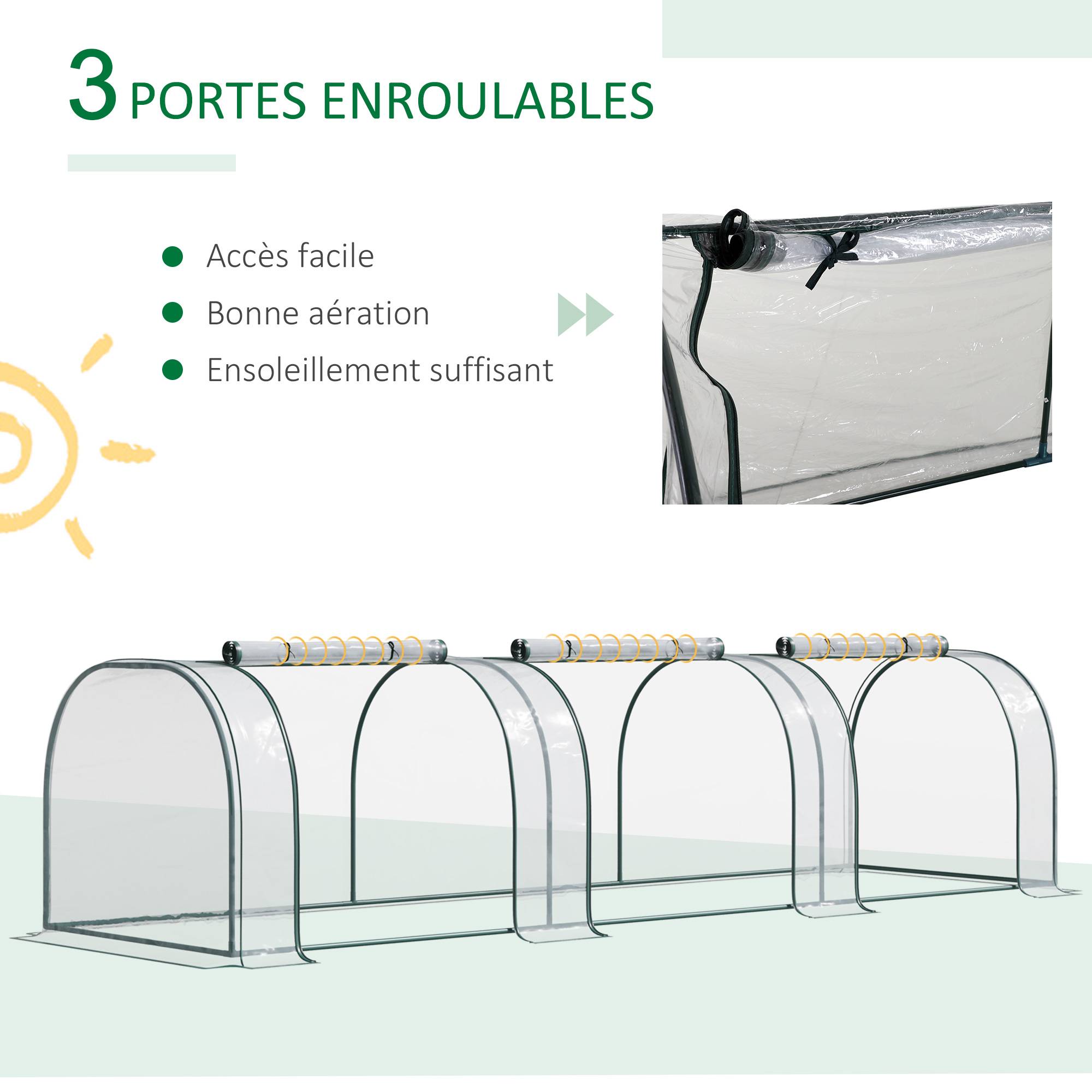 Mini Serre de Jardin Tunnel 350x100x80 cm, Acier et PVC Haute Densité Anti-UV, 3 Fenêtres Zippées Enroulables, Serre à Tomates Vert Transparent - Image 8