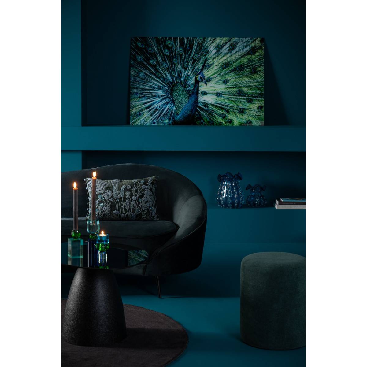 J-Line - Tableau Déco en Verre "Paon" 80x120cm Bleu - Image 4