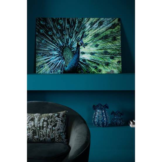 J-Line - Tableau Déco en Verre "Paon" 80x120cm Bleu - Image 3