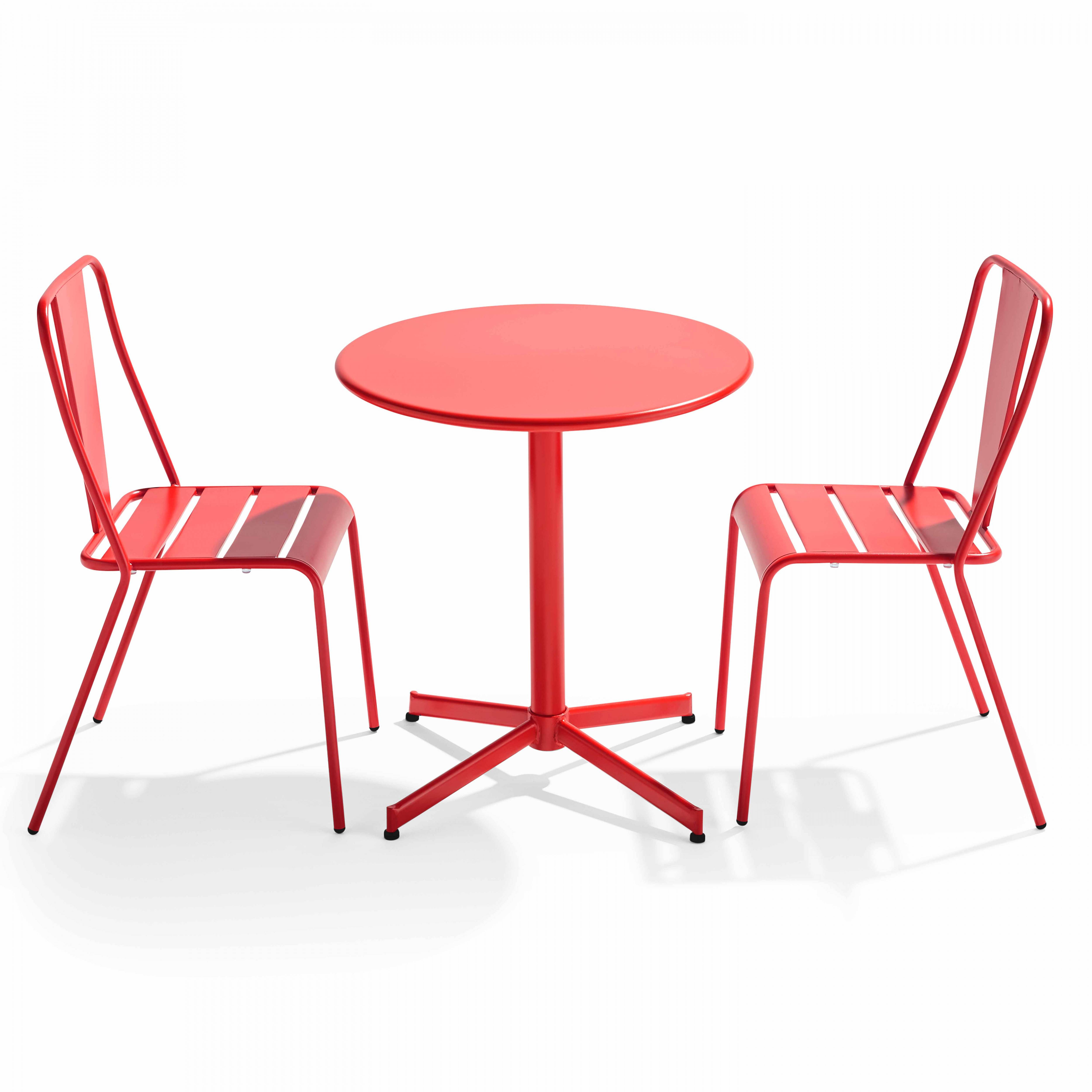 Oviala - Ensemble table ronde et 2 chaises de jardin bistrot métal rouge Palavas - Oviala - Imagen 1