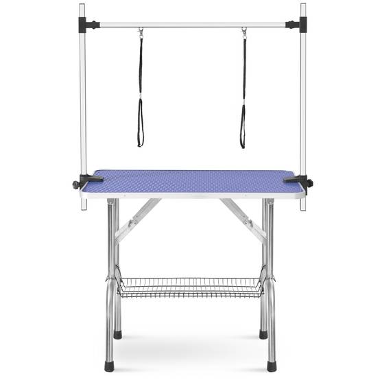 Table de toilettage pliante animaux domestiques 117 x 61 x 76 cm acier inoxydable et MDF bleu - PANGIVO - Image 3