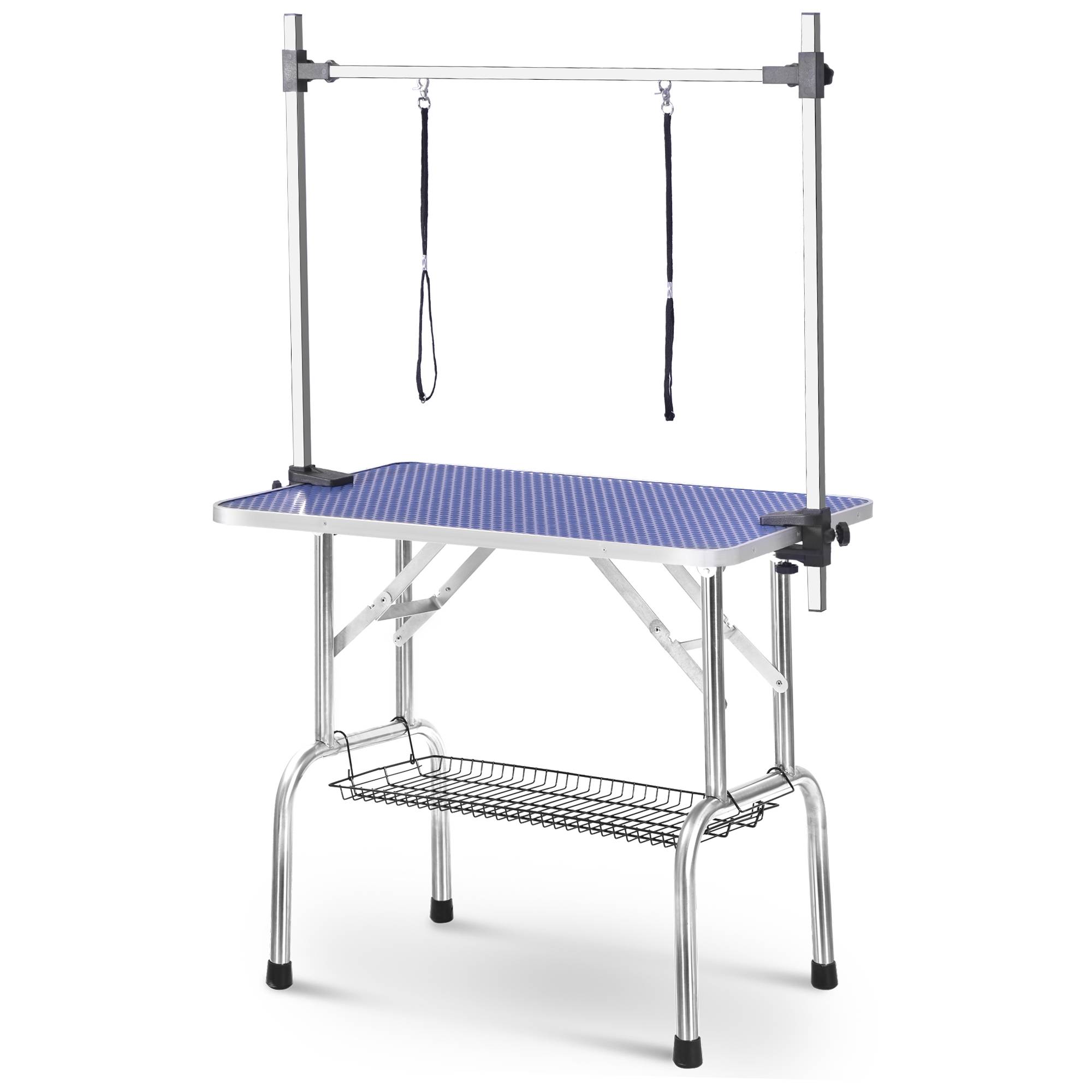 Table de toilettage pliante animaux domestiques 117 x 61 x 76 cm acier inoxydable et MDF bleu - PANGIVO - Image 1