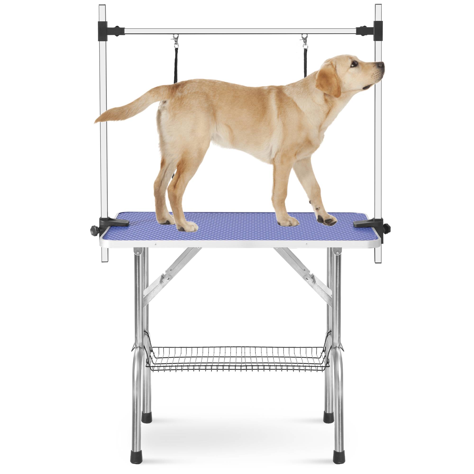 Table de toilettage pliante animaux domestiques 117 x 61 x 76 cm acier inoxydable et MDF bleu - PANGIVO - Image 10