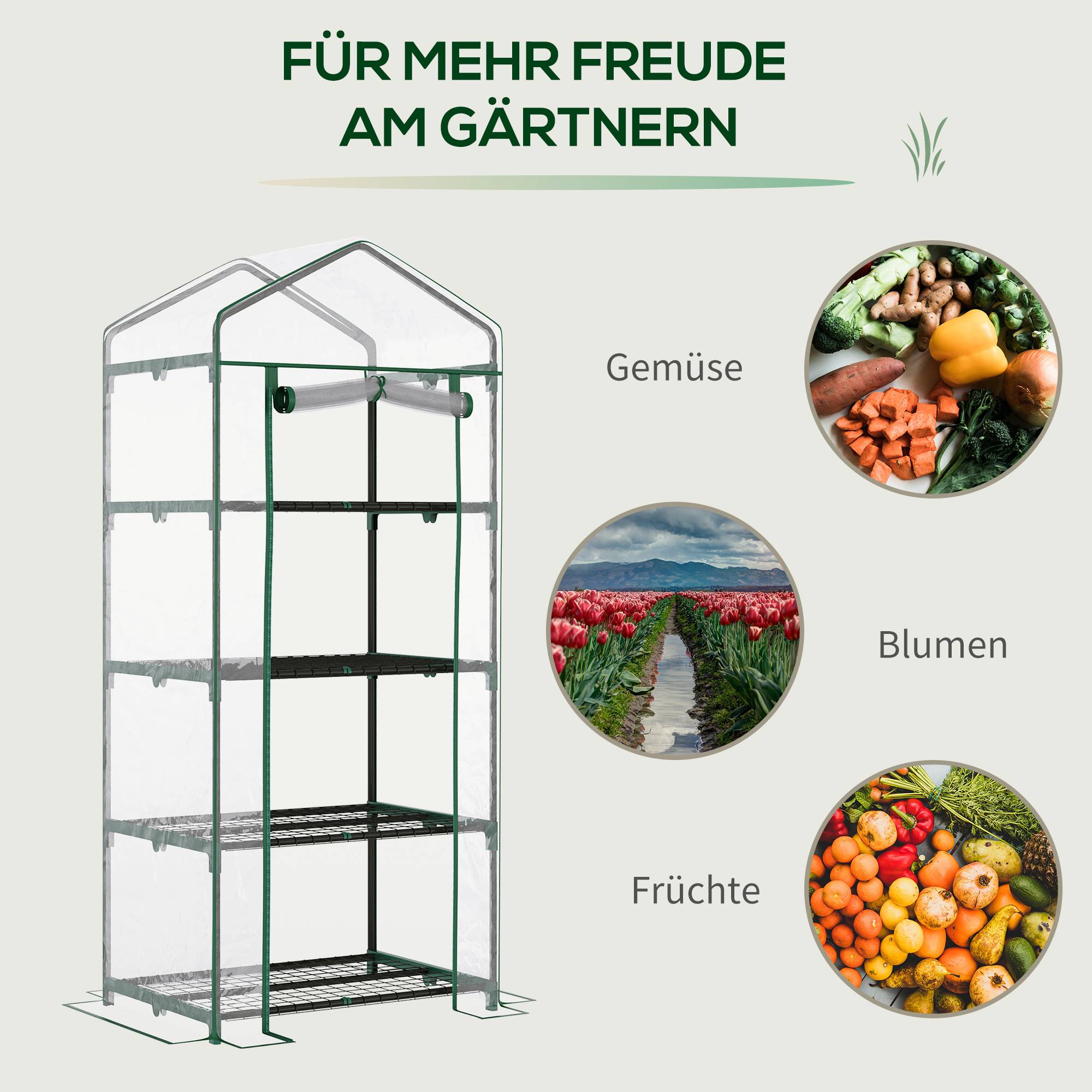 Serre tunnel, mini-serre, 4 tablettes, 70 x 50 x 160 cm, Transparent - Image 9