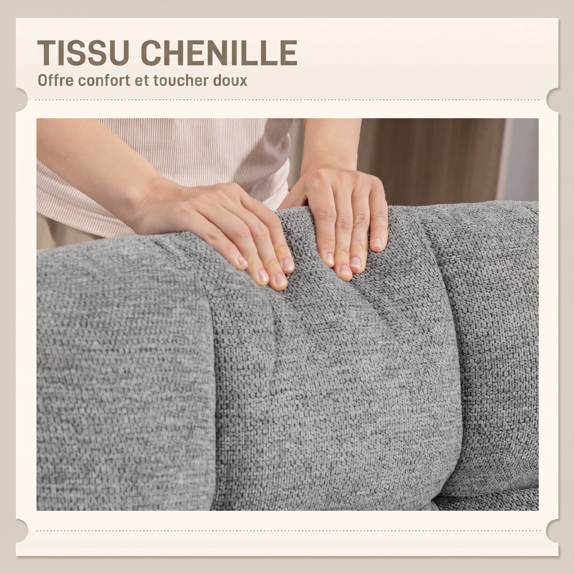 Fauteuil salon sans accoudoirs, chaise pivotante en tissu chenille, assise large, 75 x 95 x 90 cm, gris - Image 9