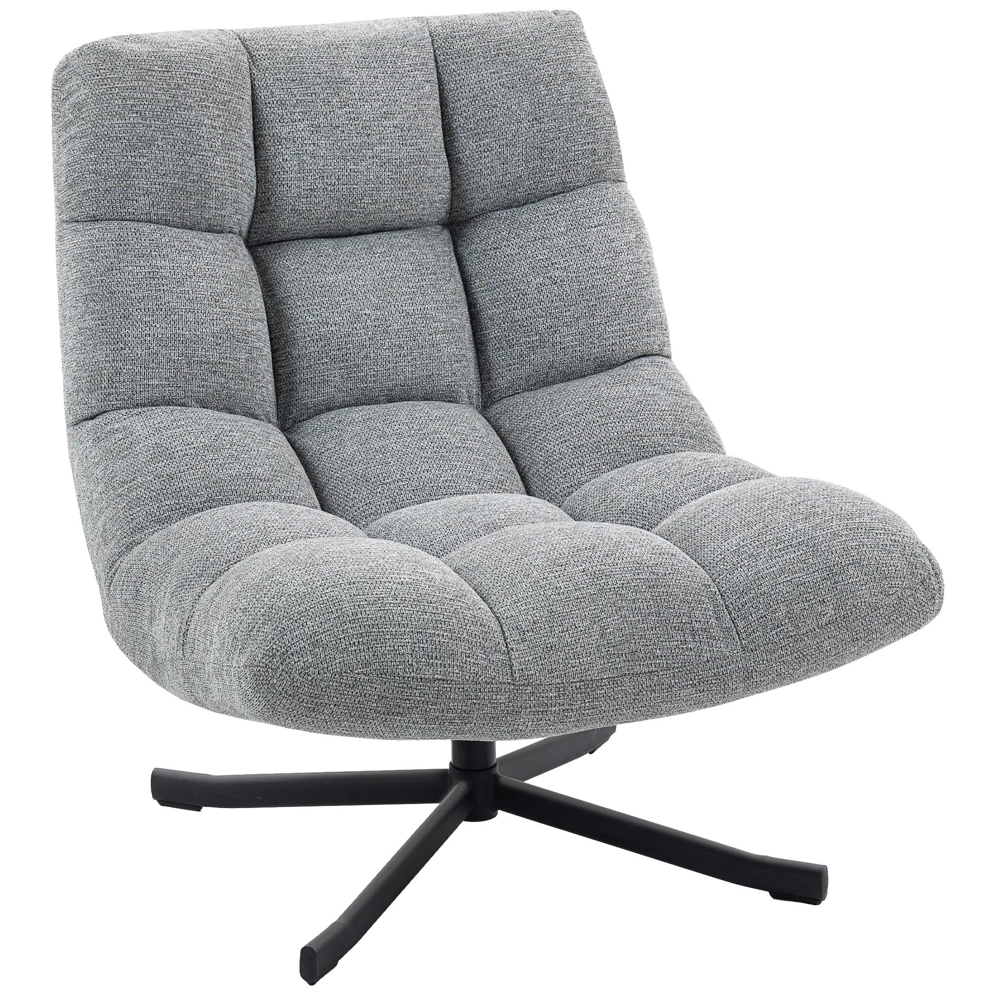 Fauteuil salon sans accoudoirs, chaise pivotante en tissu chenille, assise large, 75 x 95 x 90 cm, gris - Image 1
