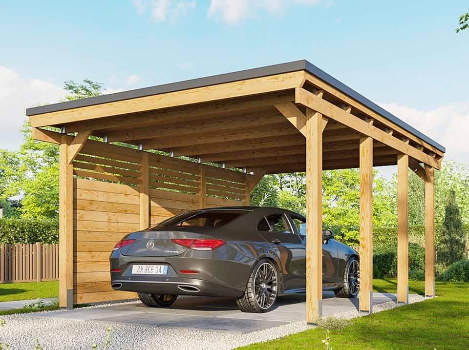 Direct Abris - Carport Bois CASTELLANE 373X555 Panneau Latéral Intégré - Toiture en Bois + Feutre Bitumeux - Abri 1 Voiture - Imagen 1