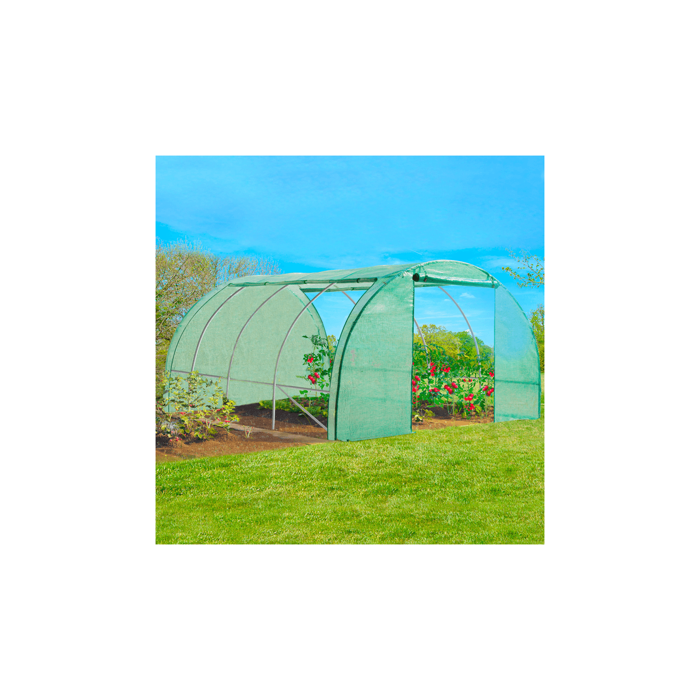 IDMARKET - Serre de jardin tunnel 12m² 4 x 3 x 2 m acier galvanisé + bâche anti-UV avec porte et fenêtres ZEBRA verte toutes saisons - Image 3