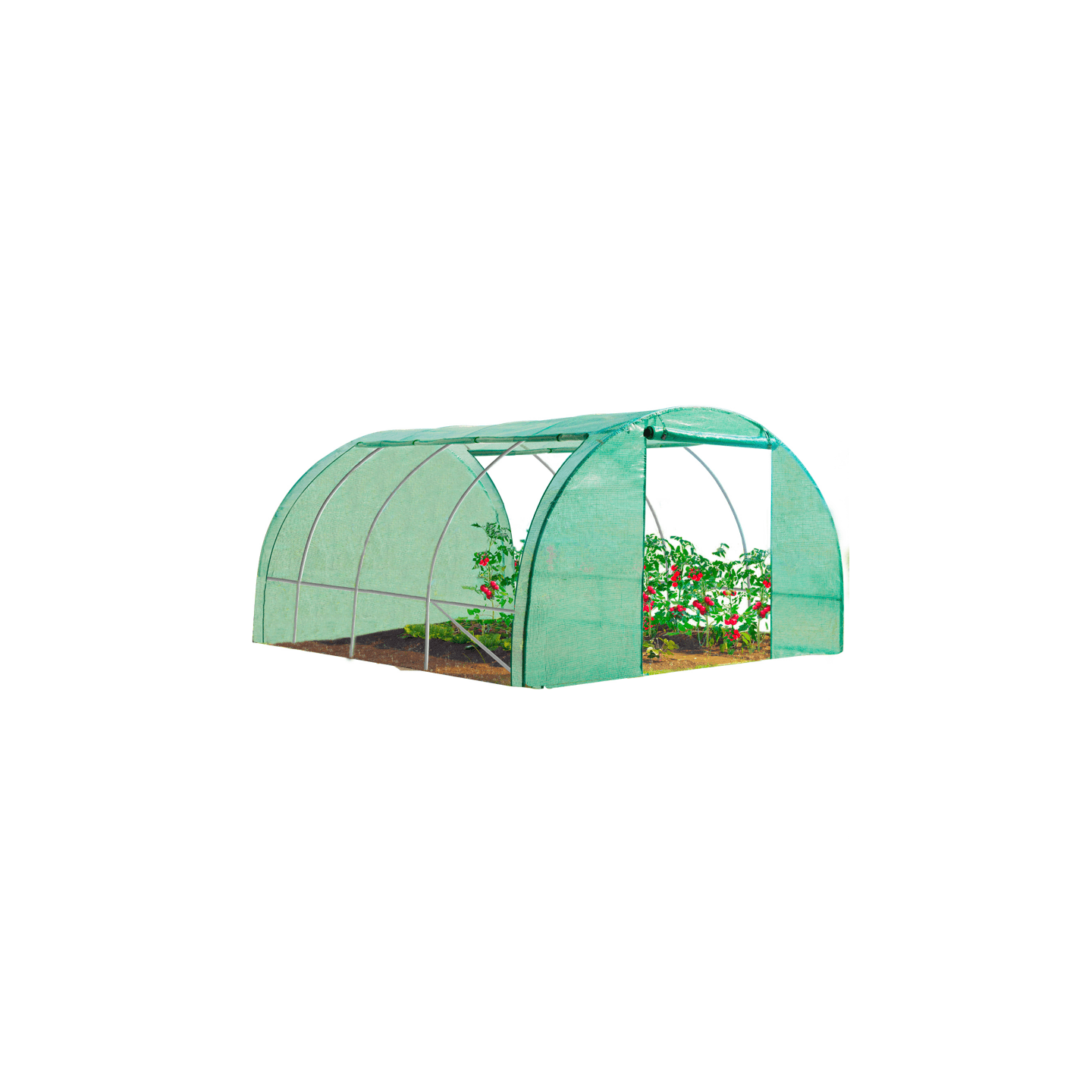 IDMARKET - Serre de jardin tunnel 12m² 4 x 3 x 2 m acier galvanisé + bâche anti-UV avec porte et fenêtres ZEBRA verte toutes saisons - Image 2