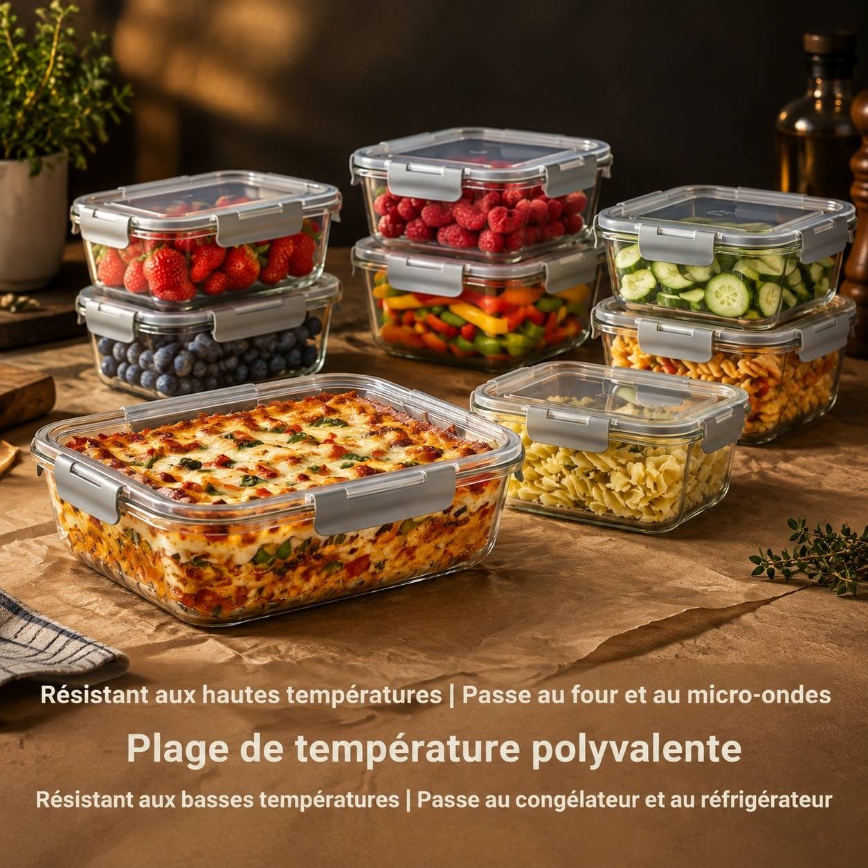 Set de 8 Contenants Alimentaires en Verre Borosilicate avec Couvercles Hermétiques - Image 7