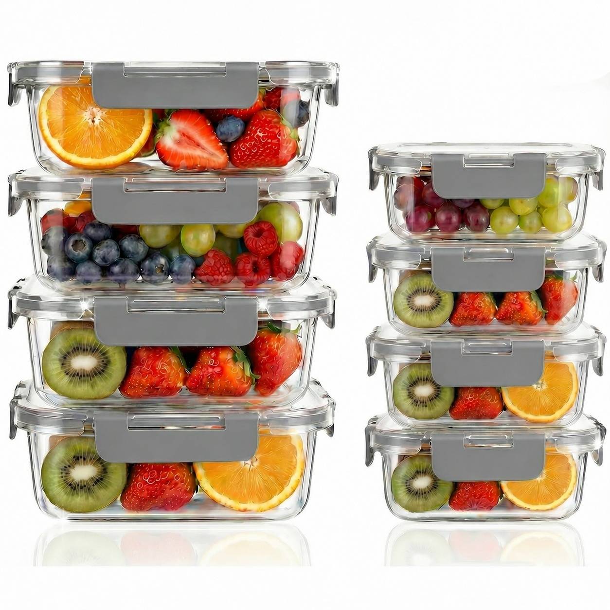 Set de 8 Contenants Alimentaires en Verre Borosilicate avec Couvercles Hermétiques - Image 1