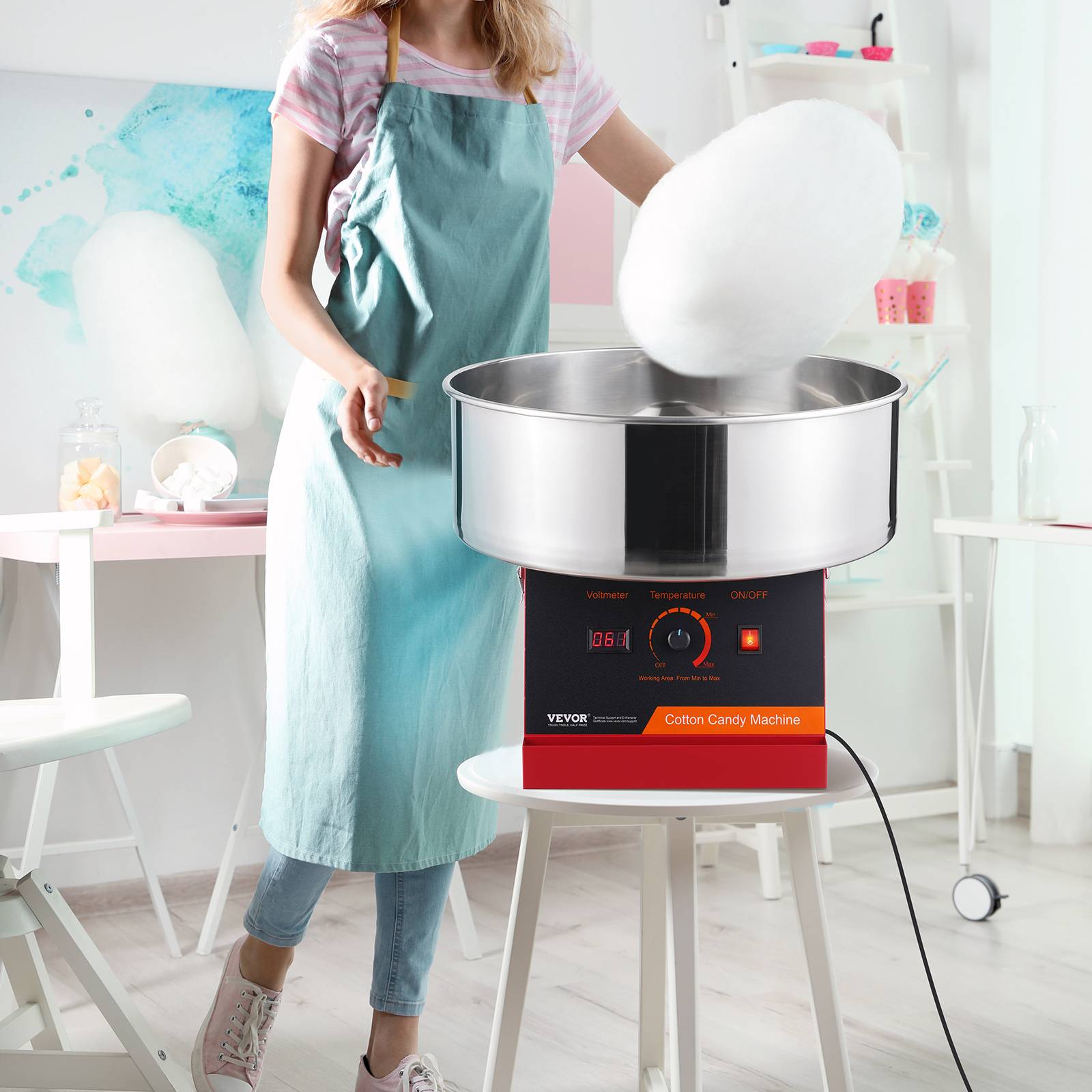 VEVOR Machine barbe à papa électrique, 1000 W, bol inox. Pour maison, fête, anniversaire. - Image 8