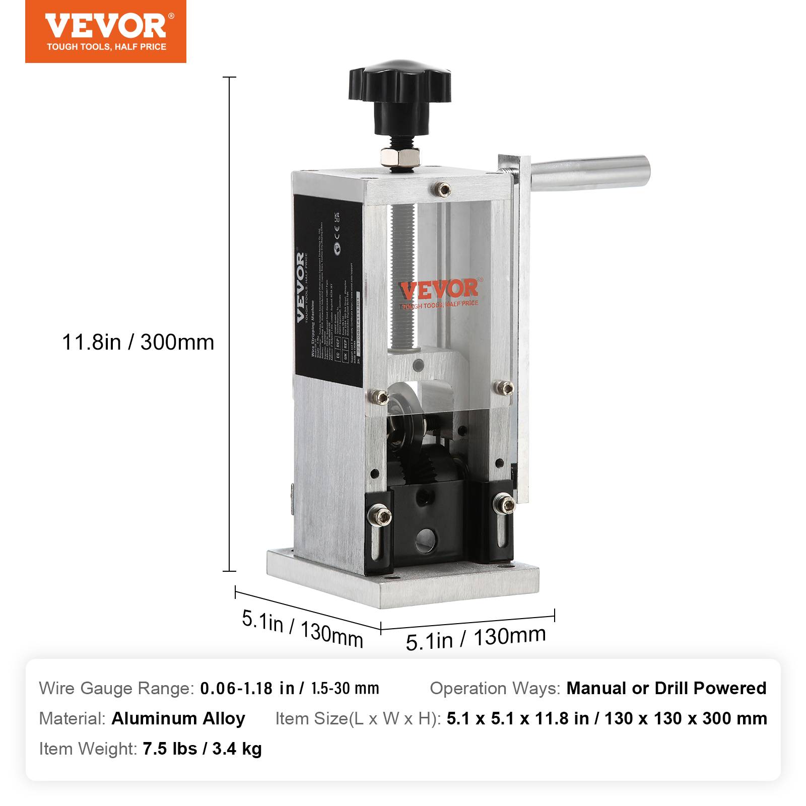 VEVOR Machine à dénuder manuelle 1,5-25 mm, dénudeur câble avec manivelle, connecte perceuse. - Image 7