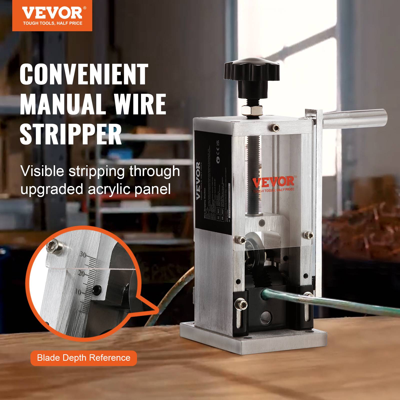 VEVOR Machine à dénuder manuelle 1,5-25 mm, dénudeur câble avec manivelle, connecte perceuse. - Image 2
