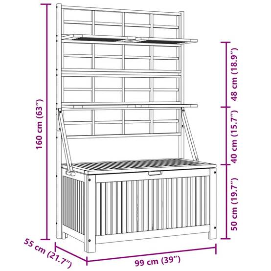 Boîte de rangement avec treillis bois d'acacia gris 99 x 55 x 160 cm - PANGIVO - Image 9