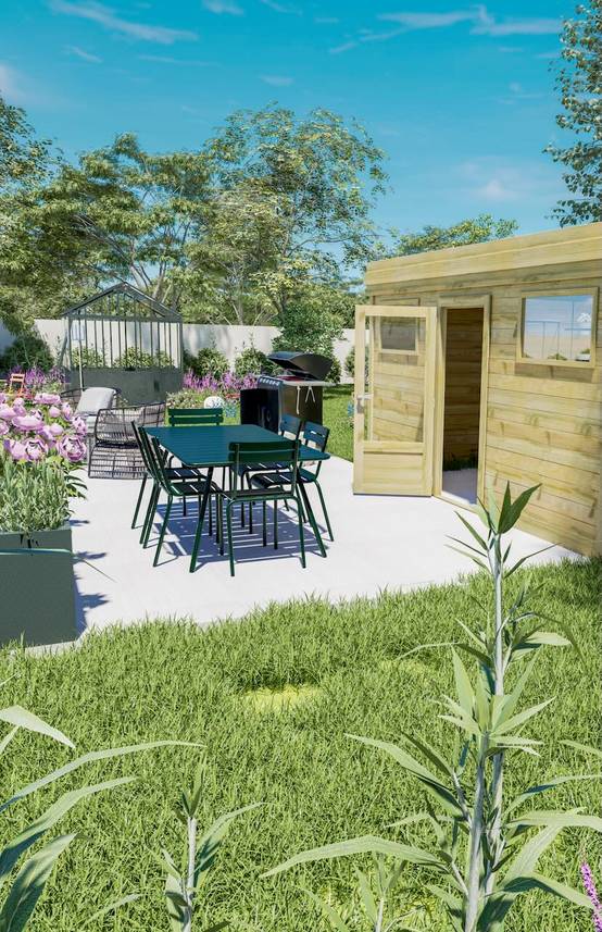 ABRI DE JARDIN bois autoclave 27mm - 3,44x2,64m / 9m2 - Bac acier - Plancher bois - Image 2