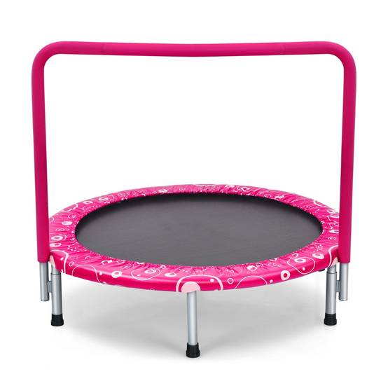 Helloshop26 - Trampoline enfants pliable diamètre 92 cm avec housse de sécurité matelassée et poignée recouverte intérieur 150 kg rose+noir - Imagen 1