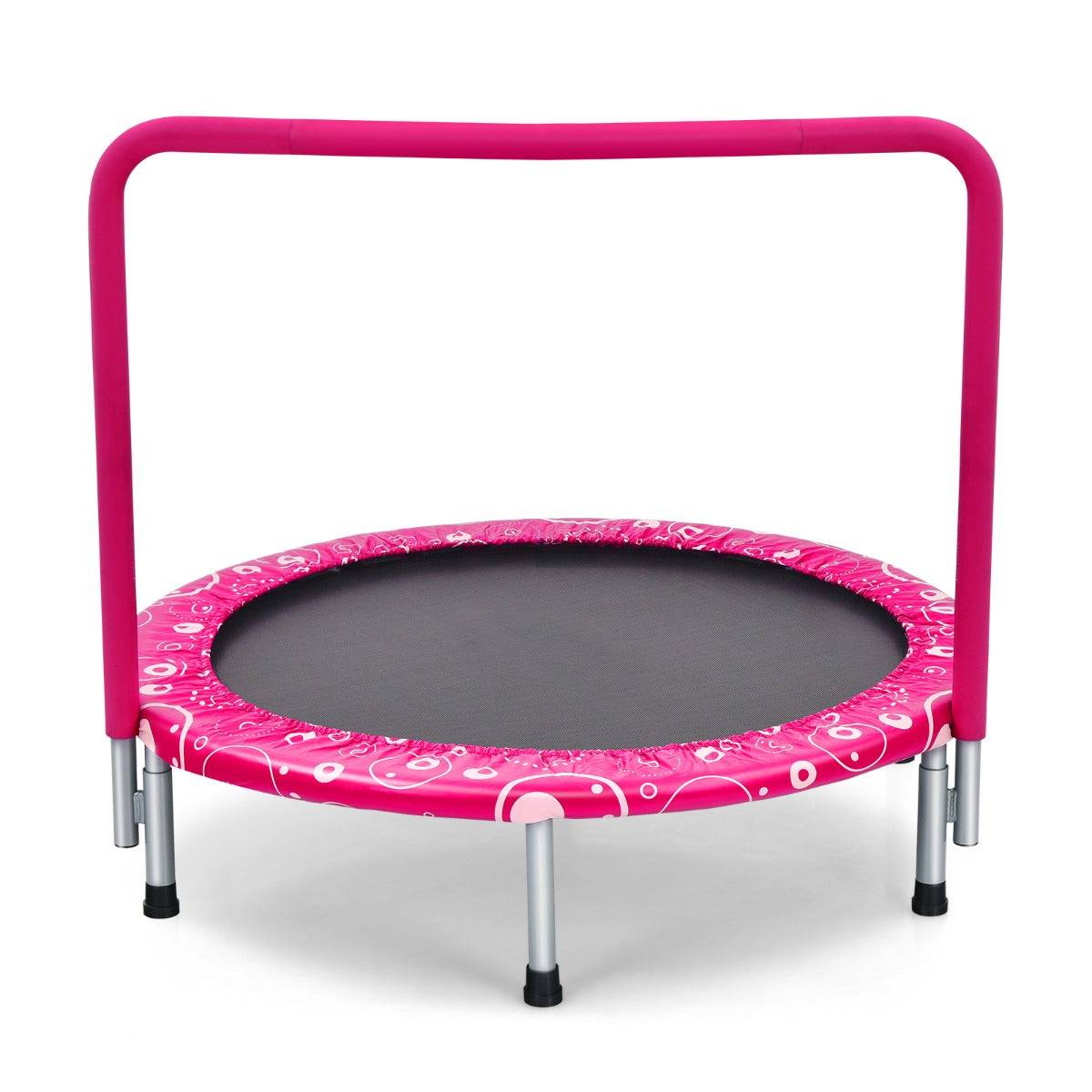 Helloshop26 - Trampoline enfants pliable diamètre 92 cm avec housse de sécurité matelassée et poignée recouverte intérieur 150 kg rose+noir - Imagen 1