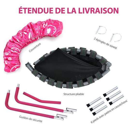 Helloshop26 - Trampoline enfants pliable diamètre 92 cm avec housse de sécurité matelassée et poignée recouverte intérieur 150 kg rose+noir - Imagen 3