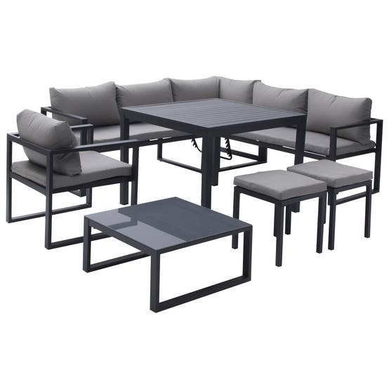 Happy Garden - Salon de jardin modulable IBIZA en tissu gris 7 places - aluminium anthracite - HAPPY GARDEN - Imagen 1